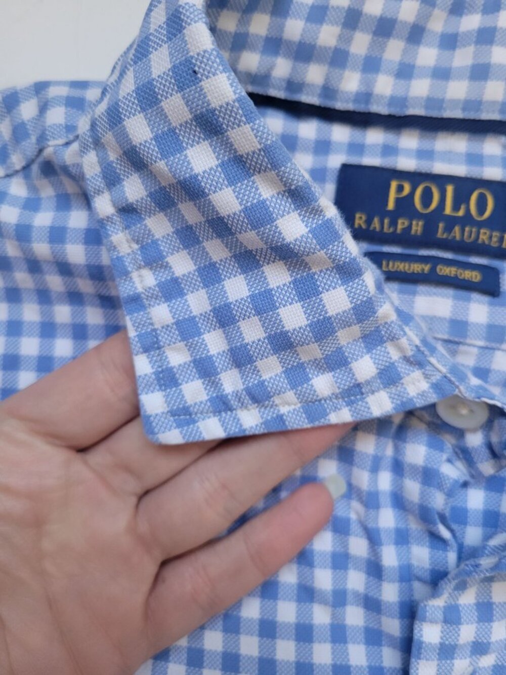 Polo Ralph Lauren Luxury Oxford Blue Gingham Long Sleeve Button Down Shirt Sz L - Picture 4 of 8